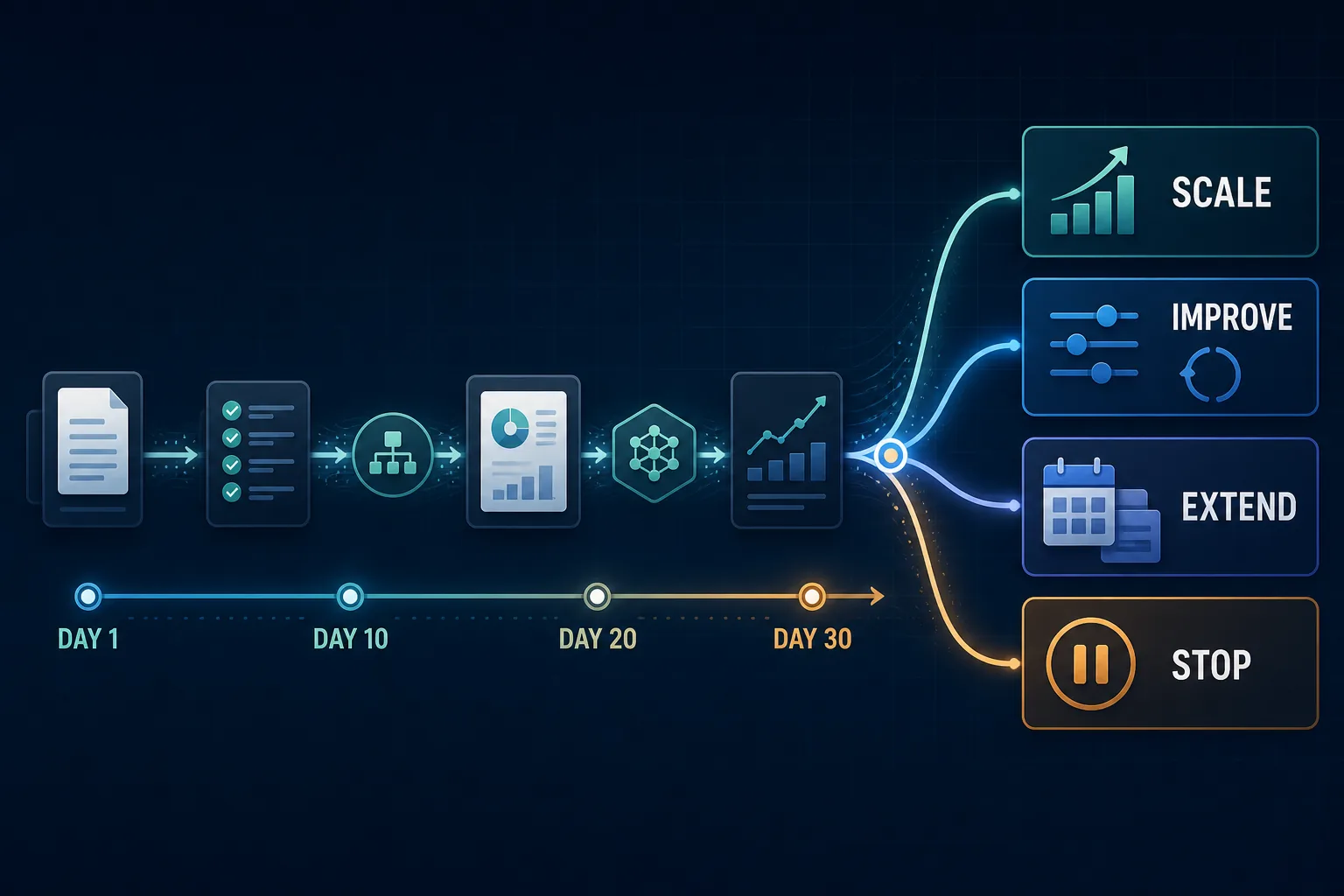 30-day AI workflow optimization roadmap from defining the pilot to evaluating results and deciding whether to scale